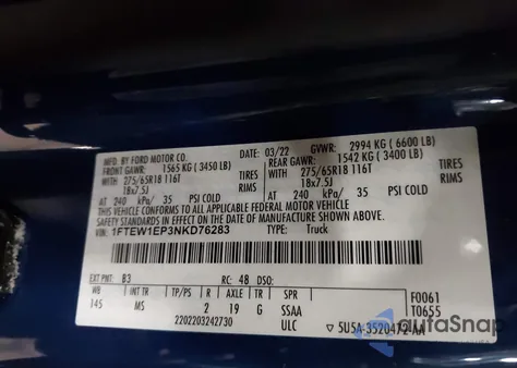 2022 Ford F-150 Xlt from USA, damaged, VIN 1FTEW1EP3NKD76283